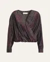 Dries Van Noten Camiel Printed Long-sleeve Wrap Top In Burgundy