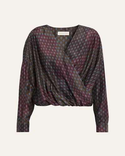 Dries Van Noten Camiel Printed Long-sleeve Wrap Top In Burgundy