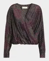 Dries Van Noten Camiel Printed Long-sleeve Wrap Top In Burgundy