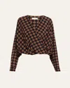Dries Van Noten Camiel Printed Silk Long-sleeve Wrap Top In Black