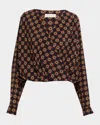 Dries Van Noten Camiel Printed Silk Long-sleeve Wrap Top In Blue