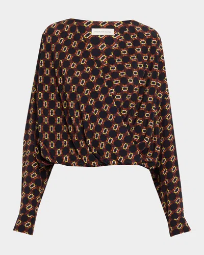 Dries Van Noten Camiel Printed Silk Long-sleeve Wrap Top In Black