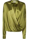 Dries Van Noten Draped Silk-blend Satin Blouse In Green