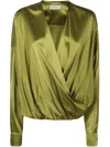 Dries Van Noten Draped Silk-blend Satin Blouse In Green