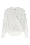 Dries Van Noten Front Draped V-neck Top With Buttoned Cuffs