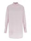 Dries Van Noten Checked Popeline Turtleneck Shirt With High-low Hem In Pink