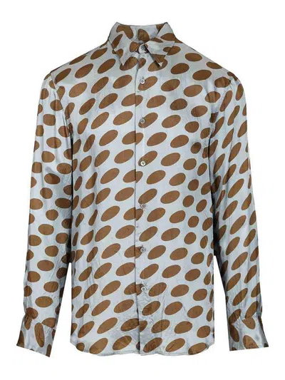 Dries Van Noten Long Sleeve Shirt All Over Pattern In Blue