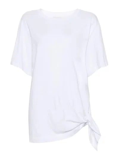 Dries Van Noten Knotted Draped Cotton T-shirt In White