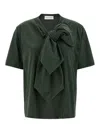 Dries Van Noten Bow Detail Crew Neck Short Sleeve Top In Green