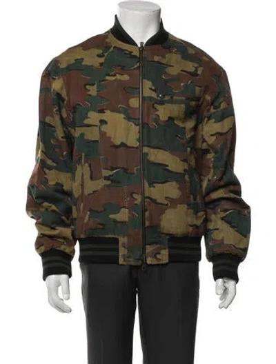 Pre-owned Dries Van Noten Camouflage Print Bomber Jacket In Green