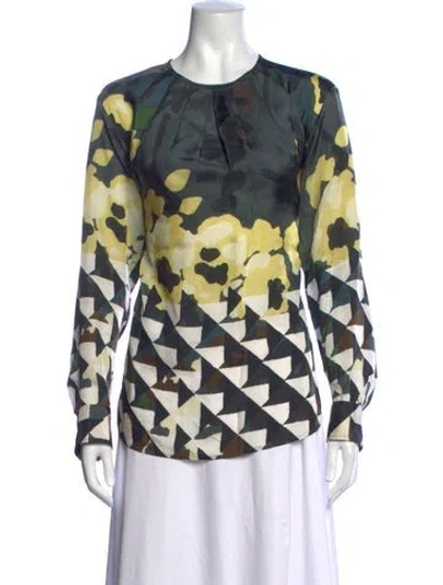 Pre-owned Dries Van Noten Camouflage Print Crew Neck Blouse In Green