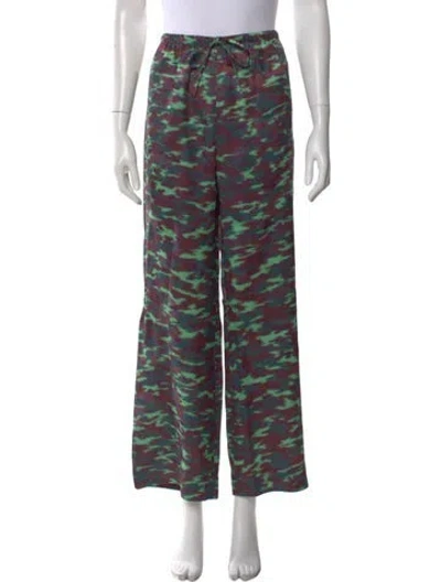 Pre-owned Dries Van Noten Camouflage Print Wide Leg Pants In Green
