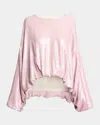 Dries Van Noten Sequined Gathered Blouse In Pink