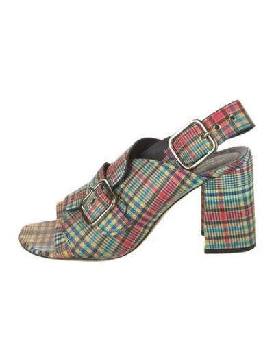 Pre-owned Dries Van Noten Canvas Printed Slingback Sandals In Green