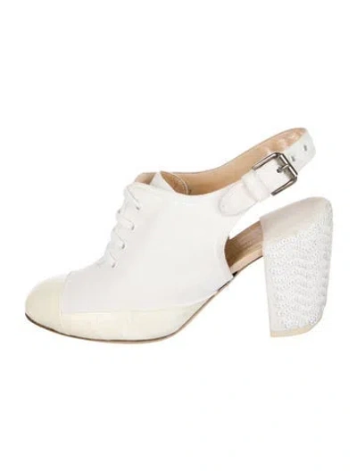 Pre-owned Dries Van Noten Canvas Sequin Embellishments Slingback Pumps In White