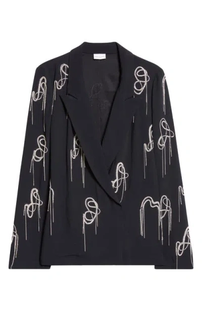 Dries Van Noten Caplana Crystal Chain Crepe Blazer In Black