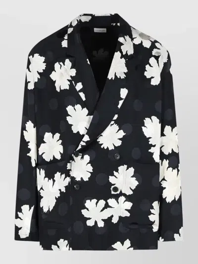Dries Van Noten Caplans Double Breasted Blazer Floral Polka In Black