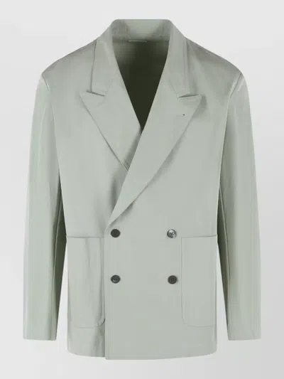 Dries Van Noten Caplans Double Breasted Cotton Blazer Jacket In Gray