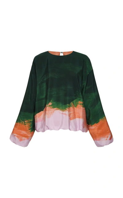 Dries Van Noten Capo Printed Silk-blend Top In Green