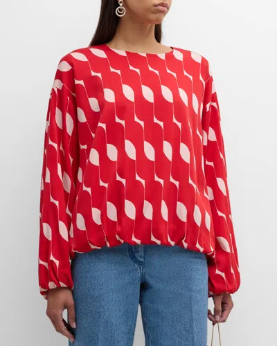 Dries Van Noten Capo Printed Silk Blouse In Red