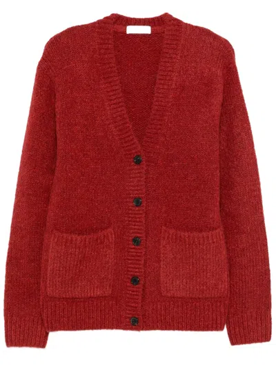 Dries Van Noten Cardigan In Misto Alpaca Con Scollo A V In Rosso