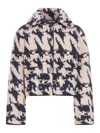 Dries Van Noten Tesnim Wool Knit Houndstooth Cardigan In Blue