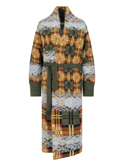 Dries Van Noten Belted Checked Jacquard-knit Wool-blend Cardigan In Multi
