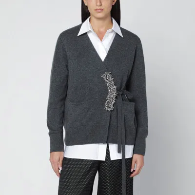 Dries Van Noten Cardigan With Brooch Detail In Gray