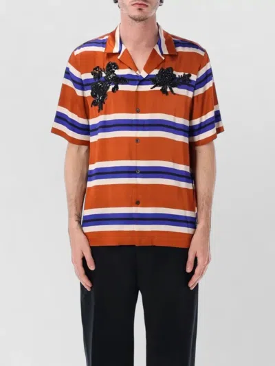 Dries Van Noten Carlottne Short Sleeve Striped Shirt Embroidery In Multi