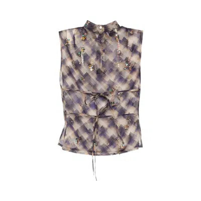 Pre-owned Dries Van Noten Carmasa Embellished Top 'purple' | Women's Size 38