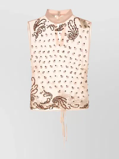Dries Van Noten Carmasa Top With Keyhole Neck And Tie Detail In Nude