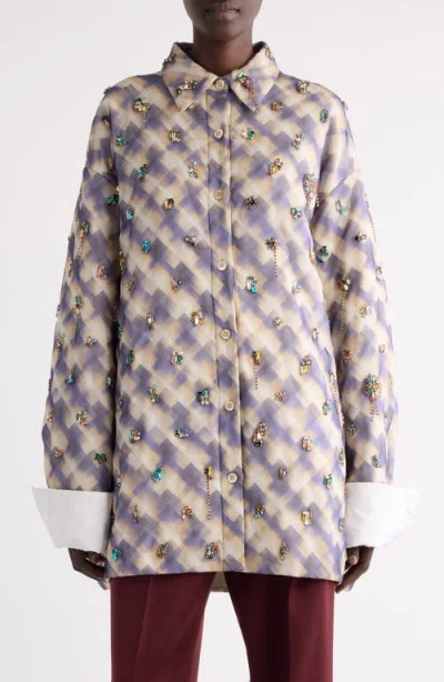 Dries Van Noten Cartan Crystal Embellished Oversize Shirt In Gray