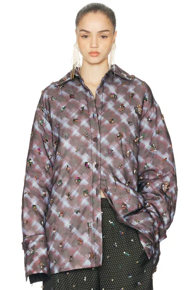 Dries Van Noten Embroidered Long Sleeve Collared Shirt In Purple