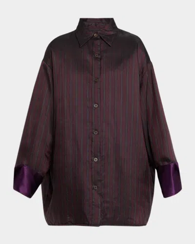 Dries Van Noten Cartan Striped Twill Oversized Button-down Shirt In Burgundy