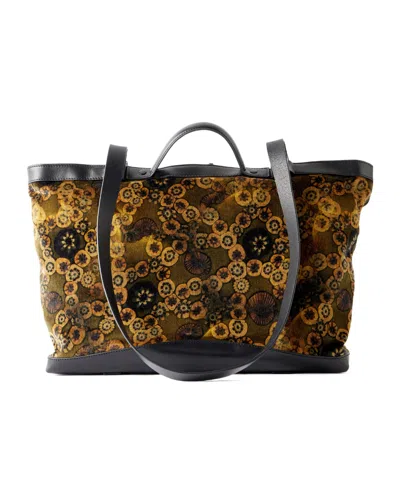 Dries Van Noten Carter Printed Leather-trimmed Velvet Tote In Brown