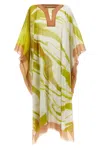 Dries Van Noten Kaftan With Abstract Pattern And Sheer Fabric In Green