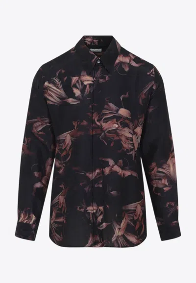 Dries Van Noten Shirt Floral Pattern Long Sleeves In Black