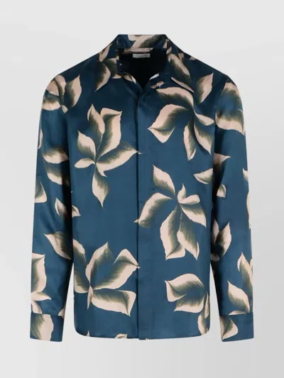DRIES VAN NOTEN 'CARVIES' FLORAL SILK SHIRT WITH CUFFED LONG SLEEVES