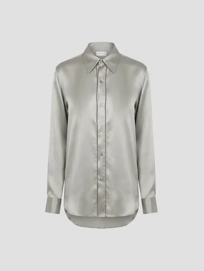 Dries Van Noten Carvies Long-sleeve 100% Silk Shirt In Mint