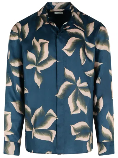 DRIES VAN NOTEN CARVIES NAVY SILK SHIRT
