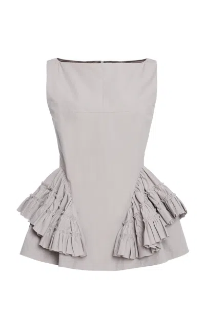 Dries Van Noten Casey Ruffled Cotton-poplin Top In Gray