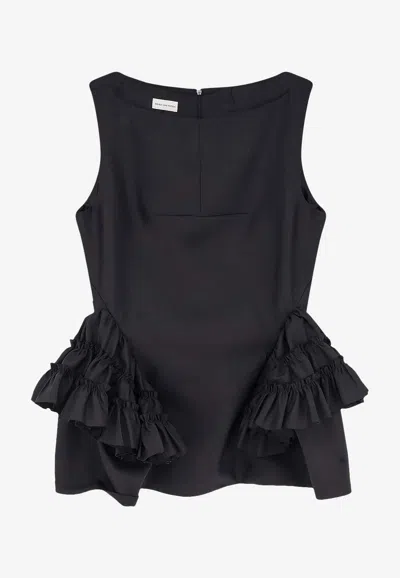 Dries Van Noten Casey Ruffled-hem Top In Black