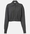 Dries Van Noten Cropped Cashmere Cardigan With Wide Collar In Gray