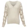 Dries Van Noten Cashmere Silk Ruffle Sheer Sleeves V-neck Sweater In Grey