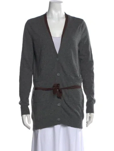 Pre-owned Dries Van Noten Cashmere V-neck Sweater In Gray