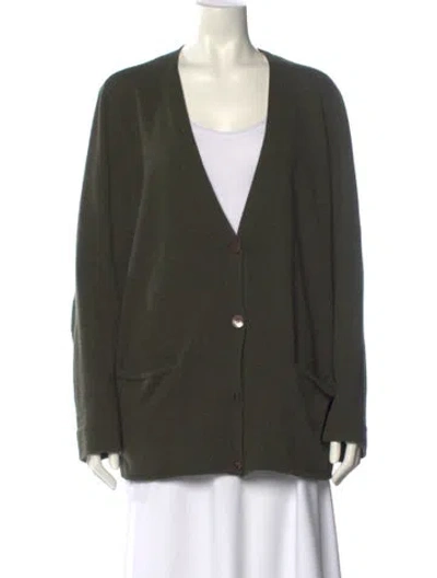 Pre-owned Dries Van Noten Cashmere V-neck Sweater In Green