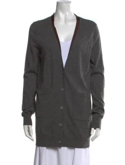 Pre-owned Dries Van Noten Cashmere V-neck Sweater In Grey