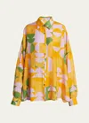 Dries Van Noten Casia Abstract-print Oversized Silk Collared Shirt In Orange