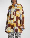 Dries Van Noten Casia Abstract-print Oversized Silk Collared Shirt In Rust