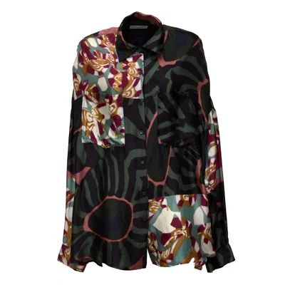 Dries Van Noten Casia Bis Marbled Clay Print Oversized Viscose Shirt In Black
